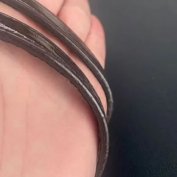 Tommy Hilfiger Logo Print Brown Sateen Patent Leather Trim Tote Bag - Picture 7 of 9